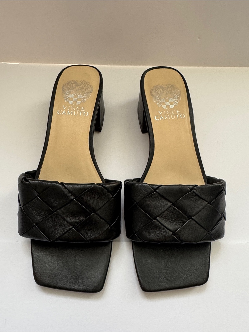 Vince Camuto Black Quilted Leather Slide Mules